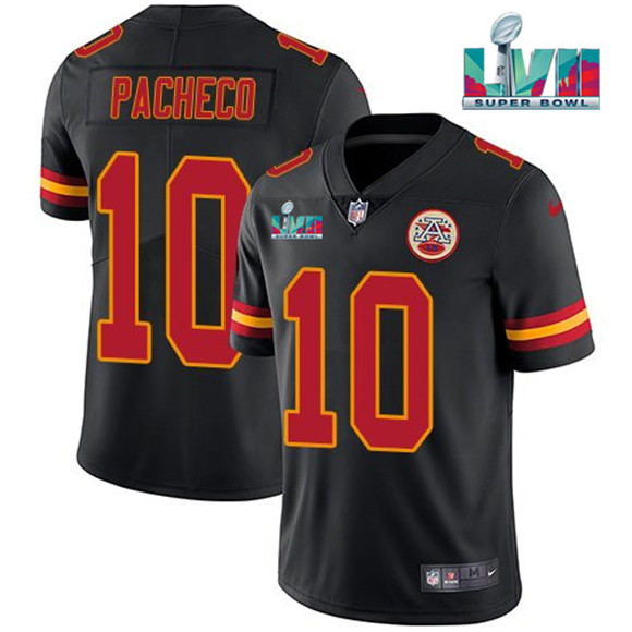 Men’s Kansas City Chiefs #10 Isiah Pacheco Black Super Bowl LVII Patch Vapor Untouchable Limited Stitched Jersey